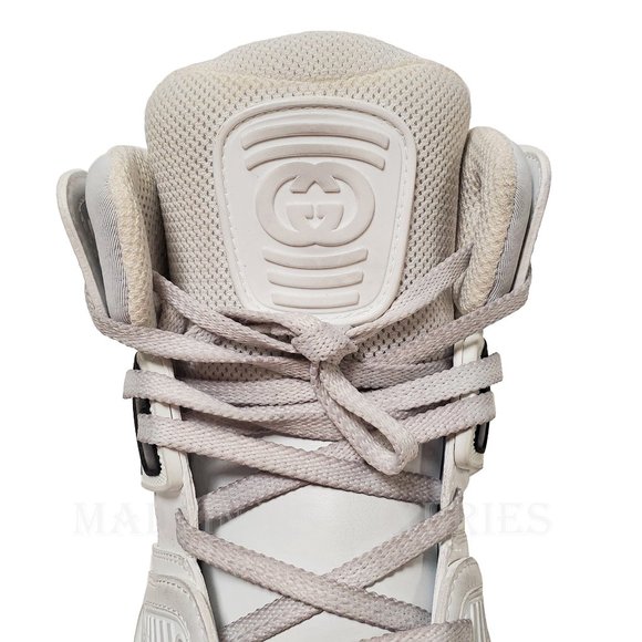GUCCI MENS SNEAKERS HIGH TOP BASKET GG LOGO LEATHER FABRIC SHOES - Picture 9 of 16
